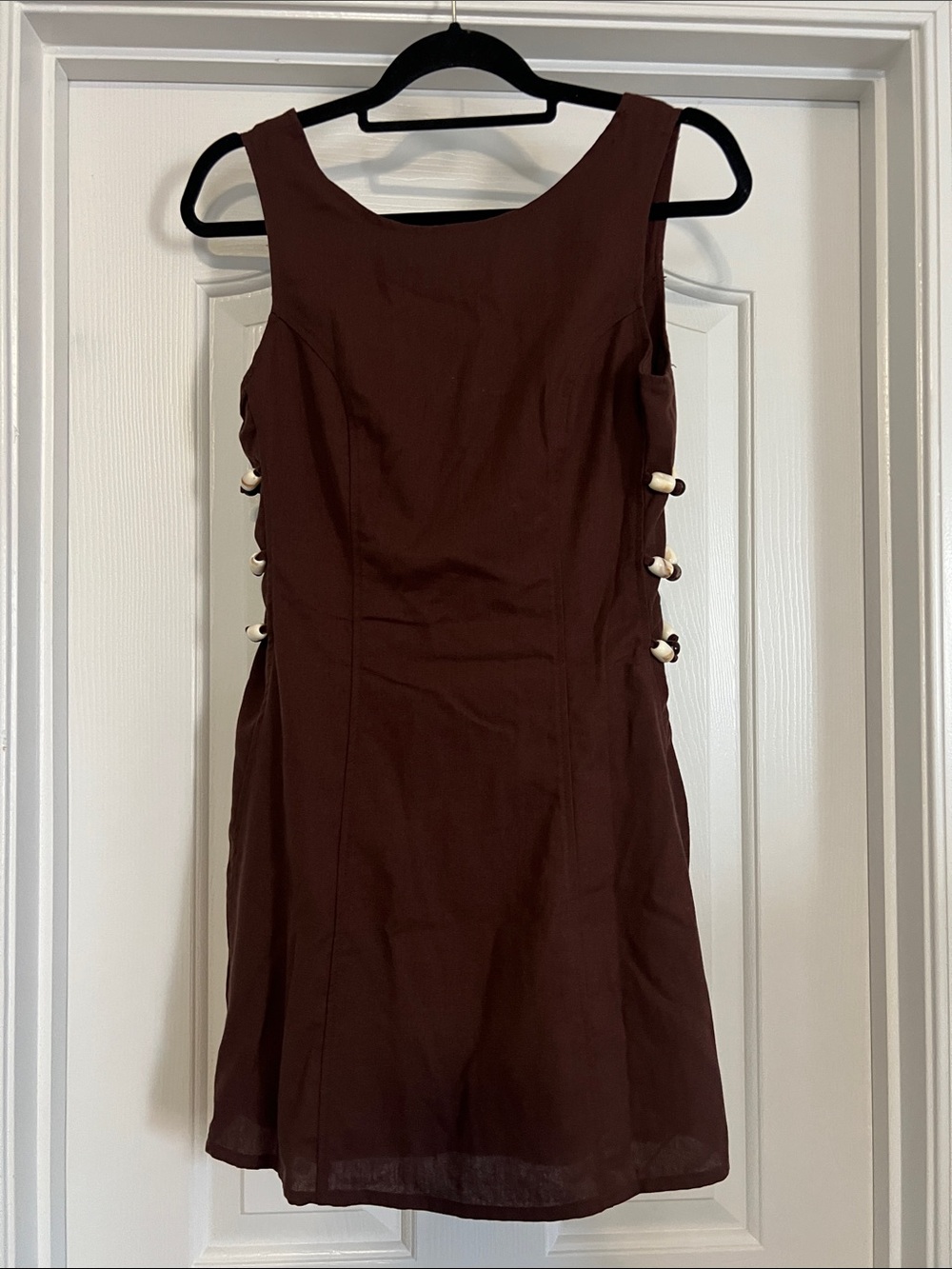 Sleek Brown Mini Dress with Side Button Details